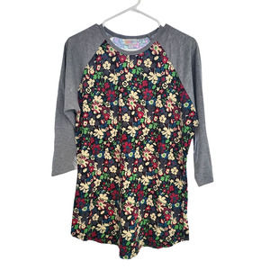 LuLaRoe Tropical Flower Randy with Gray Sleeves - Large